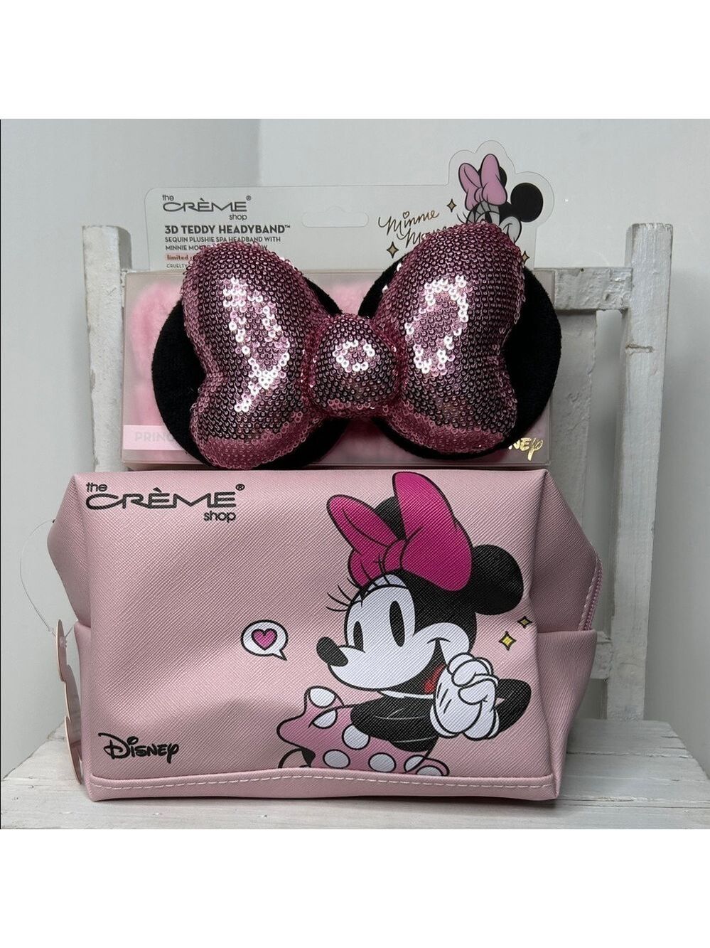 Disney Minnie & Mickey Makeup Bag with Sequin Bow Headband Set